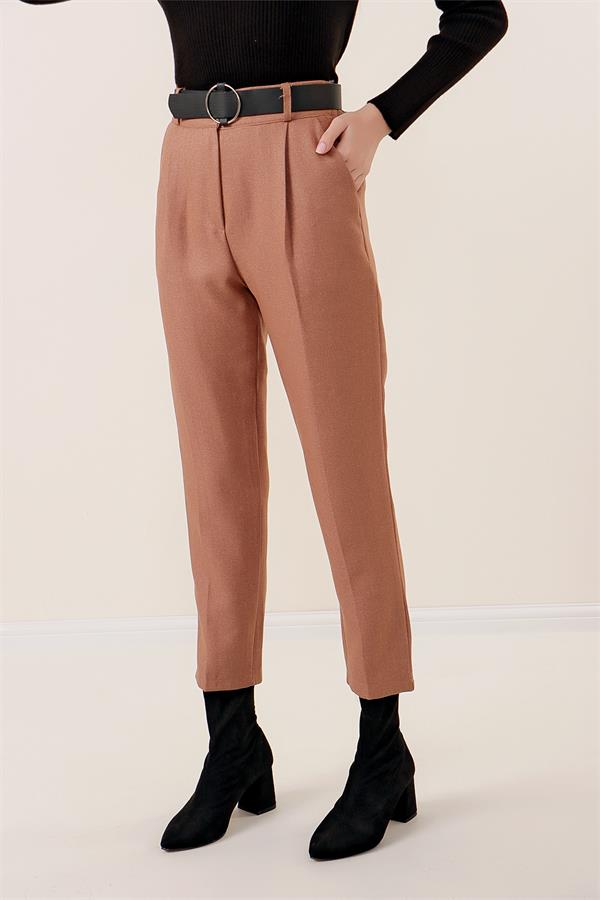 Beli Lastikli Kemerli Yün Efektli Pantolon