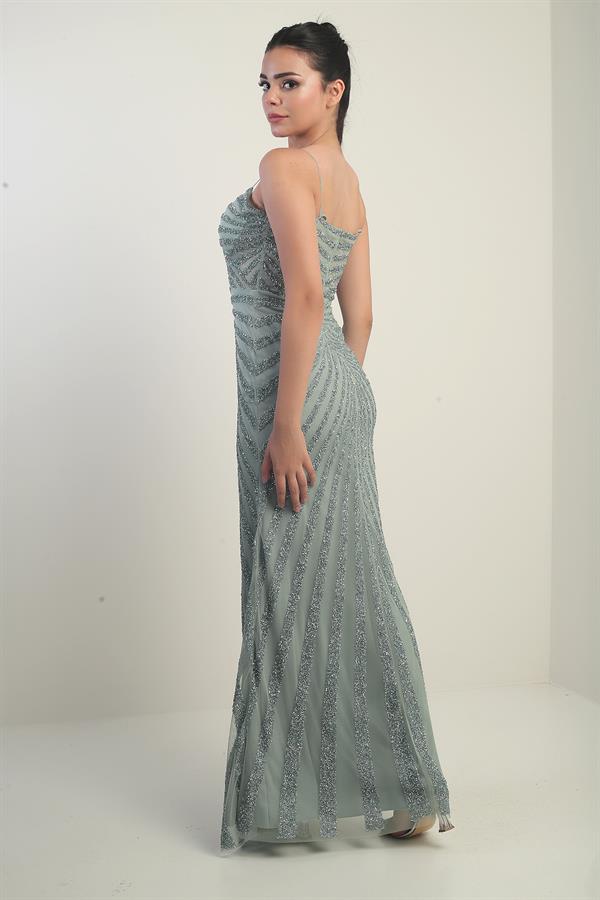 Robe longue à bretelles pour femme, doublée de tulle et ornée d'un imprimé pierre floqué