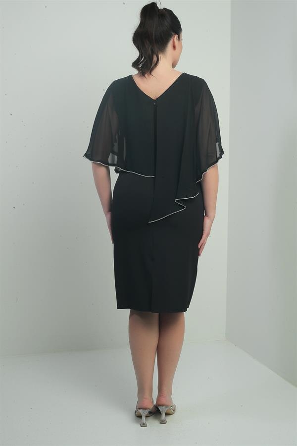 Robe courte en crêpe grande taille pour femme, col en V, en mousseline de soie, détails roses, devant et dos