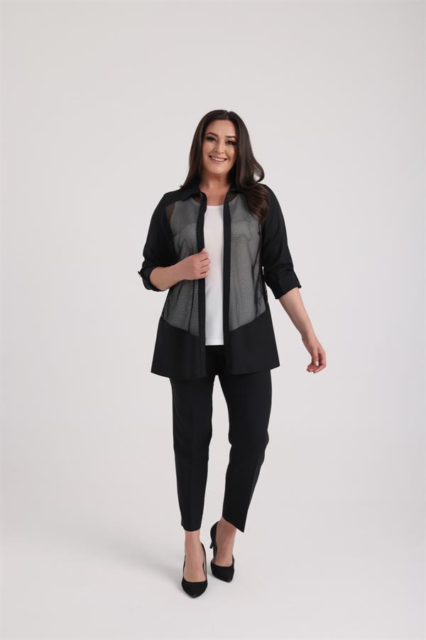 Women's Sleeveless Lycra Blouse and Fold-Sleeve Mesh Jacket, Plus Size, 2-Piece Set