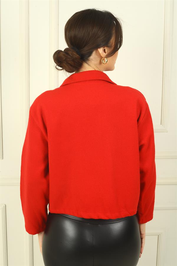 Manteau court en cachemire pour femme avec poches plaquées boutonnées