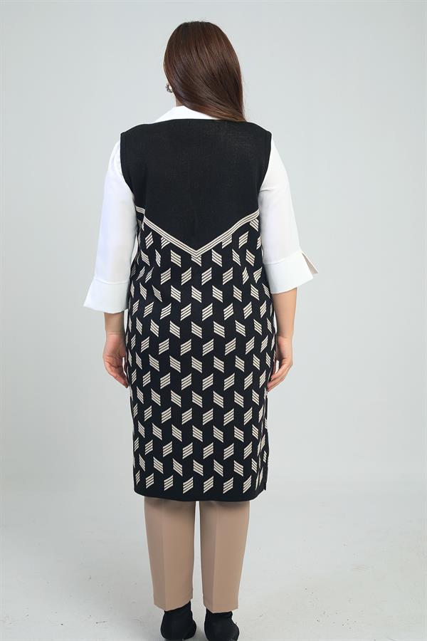 Gilet long en maille grande taille à motif géométrique et poches pour femme