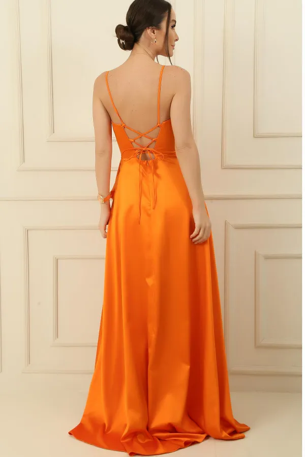 Long Satin Dress with Rope Straps and Lining