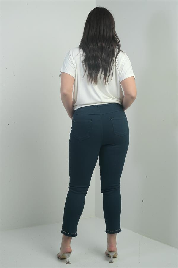 Pantalon skinny en toile lycra à rayures et détails pierre pour femme, grande taille