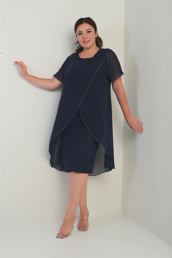 Robe pailletée en mousseline de soie et lycra pour femme, grande taille, avec détails en pierre