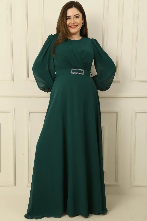 Robe longue hijab grande taille doublée avec col croisé et ceinture