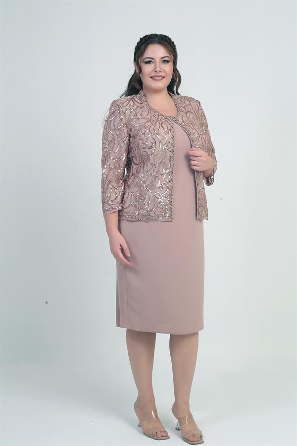 Ensemble 2 pièces pour femme, comprenant une veste en tulle ornée de sequins et de perles, une robe courte à manches demi-lune en crêpe doublée et un pantalon grande taille.
