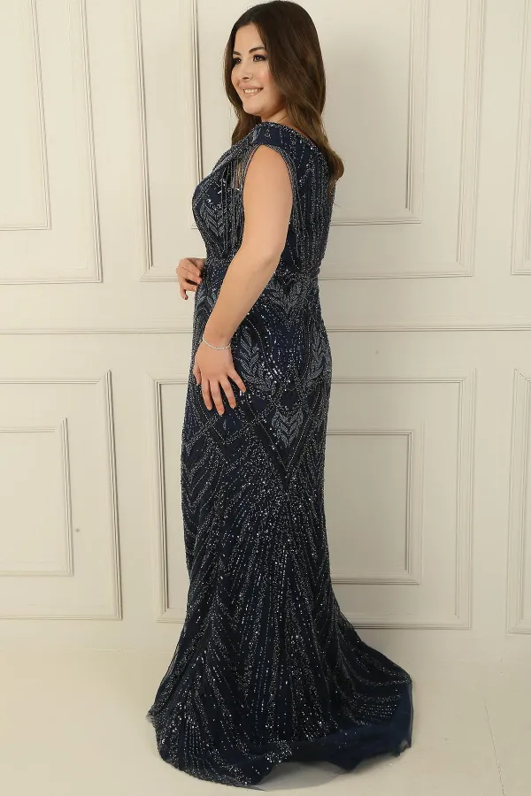 Robe sirène grande taille ornée de perles et doublée