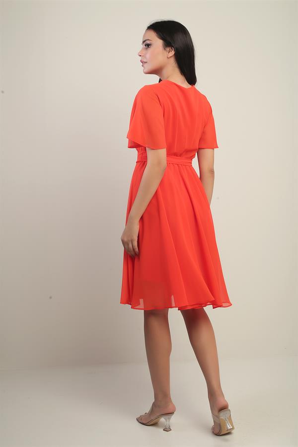 Robe en mousseline doublée à encolure cache-cœur et manches à volants pour femme