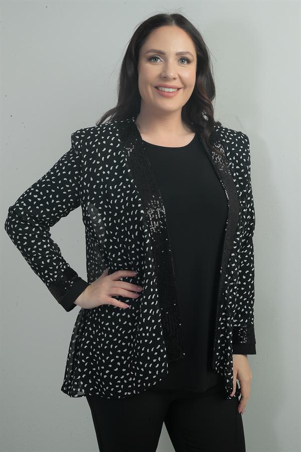 Women's Long-Sleeve Blouse with Sequin Polka Dot Front and Sleeve Ends, Chiffon Jacket, Plus Size, 2-Piece Set