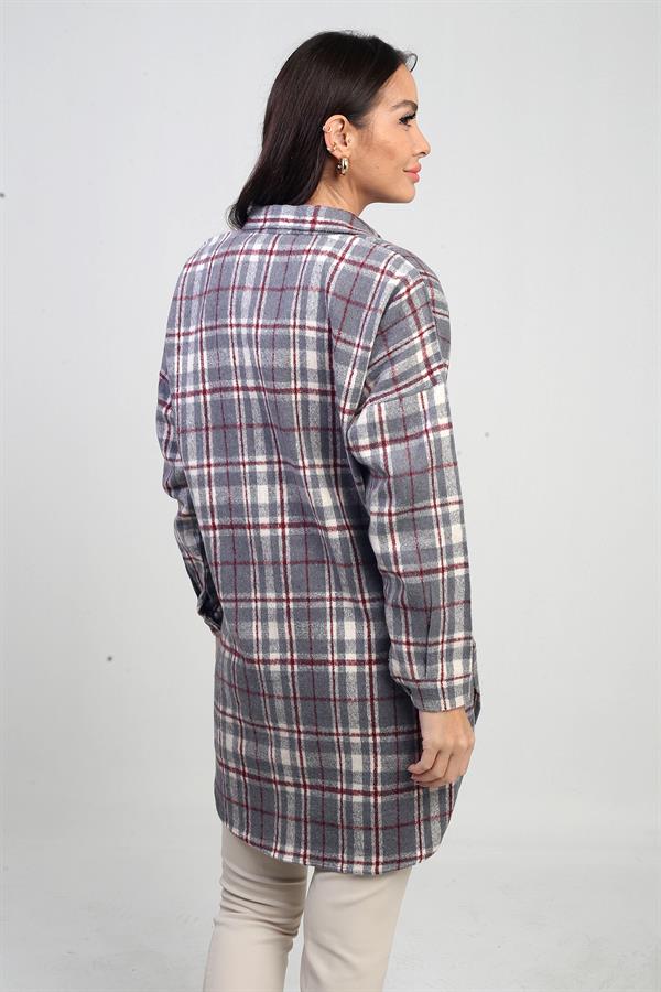 Chemise longue à carreaux pour femme avec fentes latérales