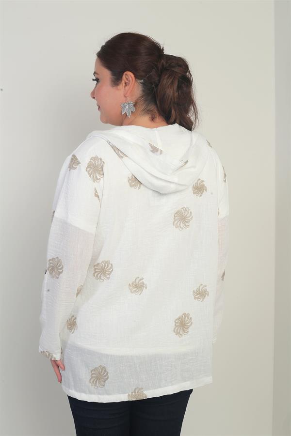 Veste à capuche avec poches plaquées, broderie spirale pailletée, délavée, fermeture éclair, grandes tailles