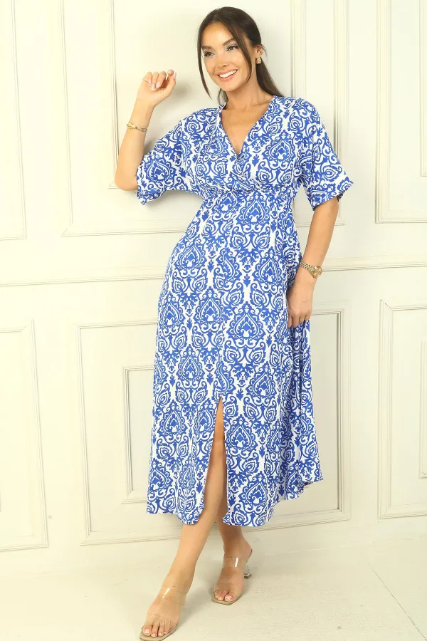 Patterned Wrap-Around Printed Viscose Dress