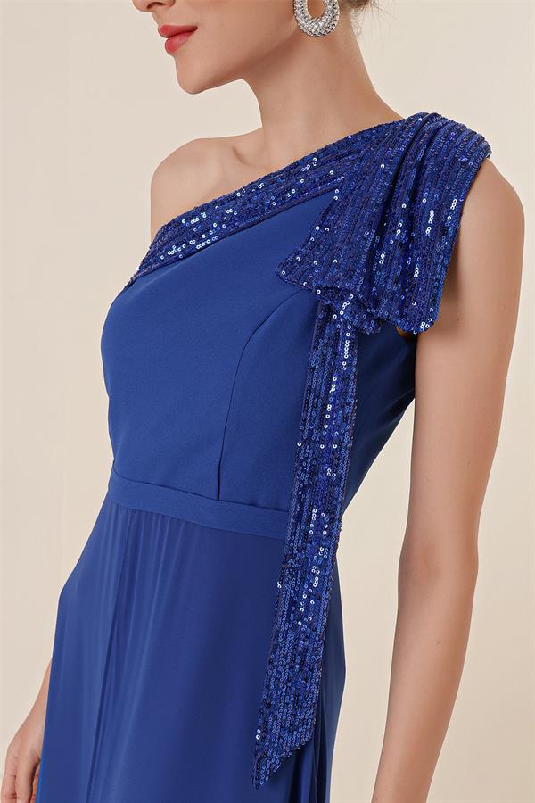 Pulpayet Yaka Tek Omuzlu Üstü Şifon Krep Tulum