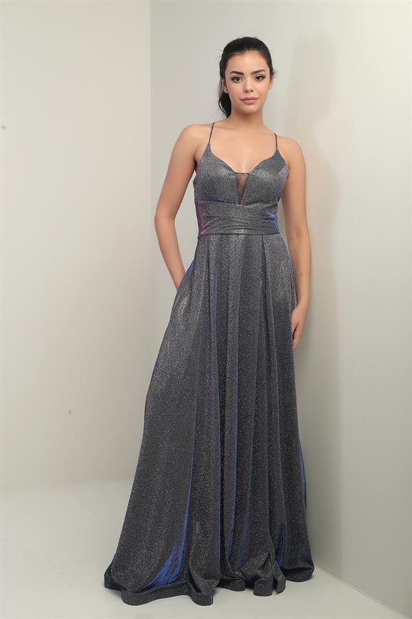 Robe de soirée longue à bretelles, doublée et pailletée