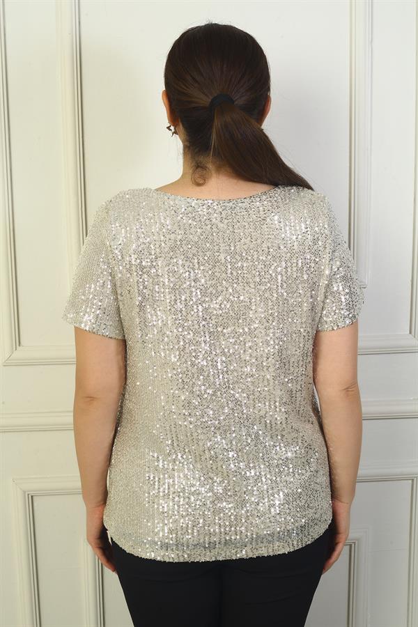 Women's V-Neck Lined Sequin Plus Size Blouse