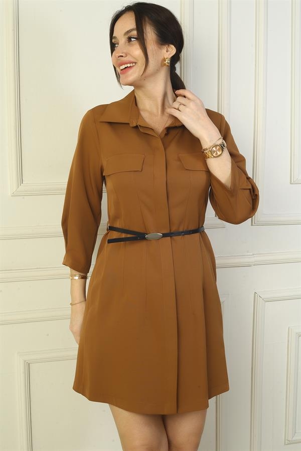 Lycra Double Faux Pocket Shirt Dress