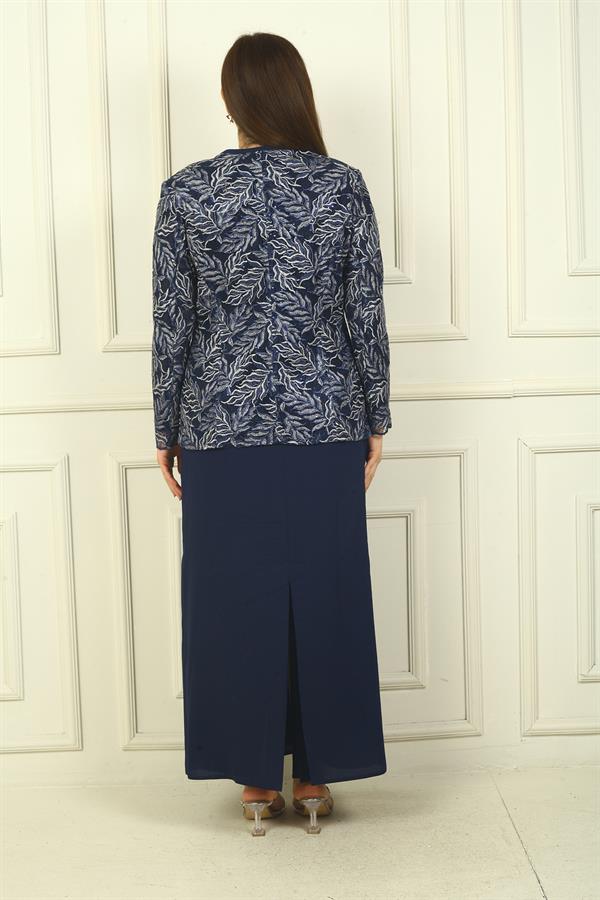 Robe longue à col perlé, ensemble deux pièces grande taille avec veste brodée de perles et de sequins, doublée.