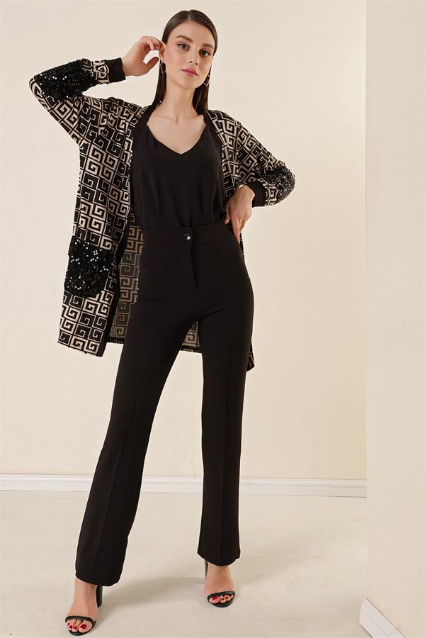 Kadın Yüksek Bel Toparlayıcı Çımalı Palazzo Pantolon