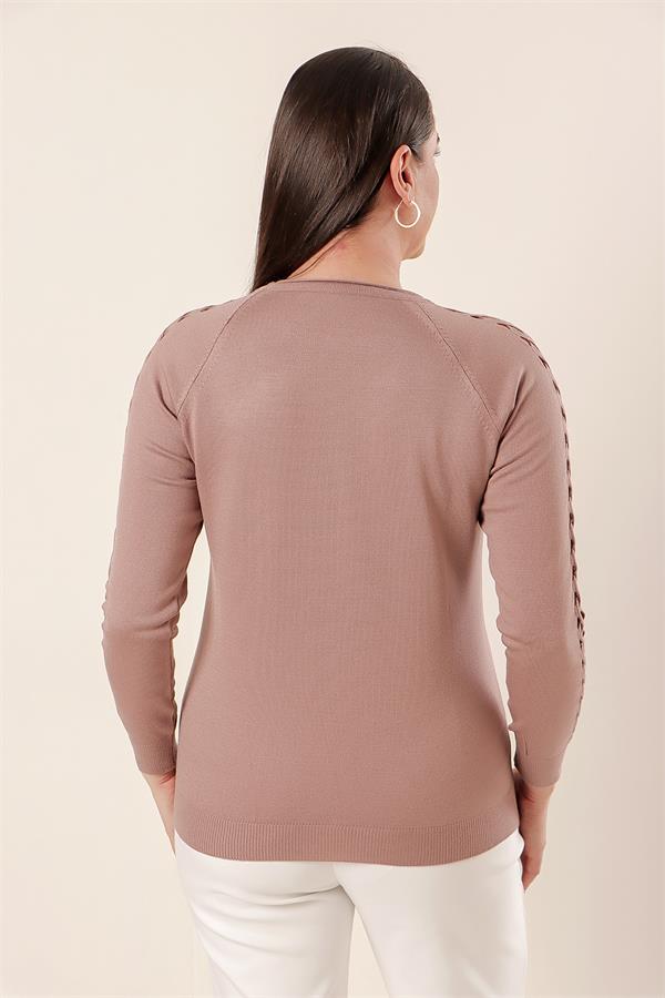 Kol Detaylı Büyük Beden Akrilik Kazak