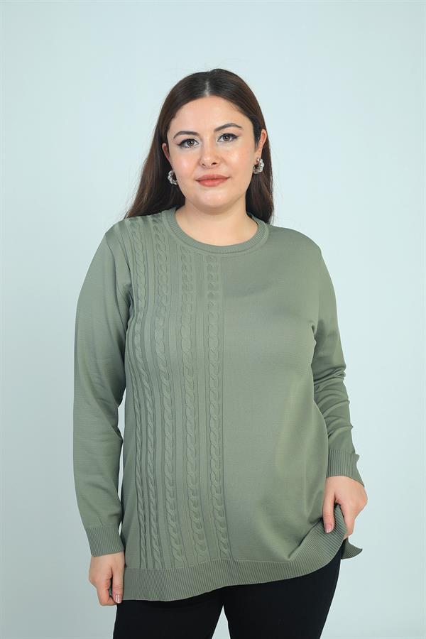 Kadın Tek Taraf Saç Örgülü Büyük Beden Likralı Tunik Bluz