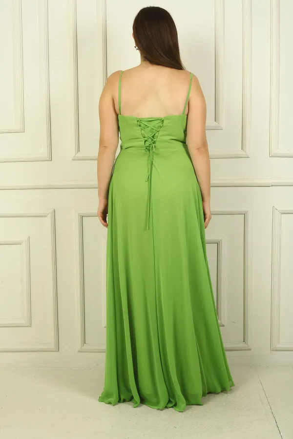 Women's Strappy, Draped Front, Lined Plus Size Long Chiffon Dress