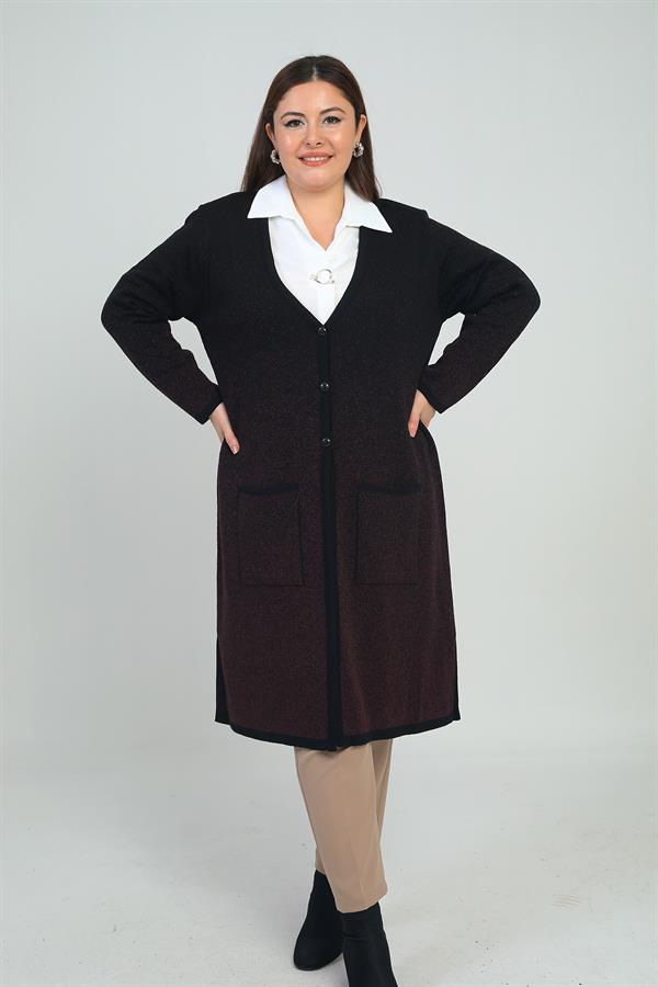 Gilet long tricoté grande taille pour femme, motif neige, avec poches