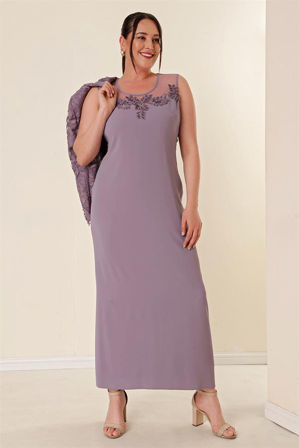 Ensemble robe et veste doublée de dentelle et de perles, grande taille, deux pièces