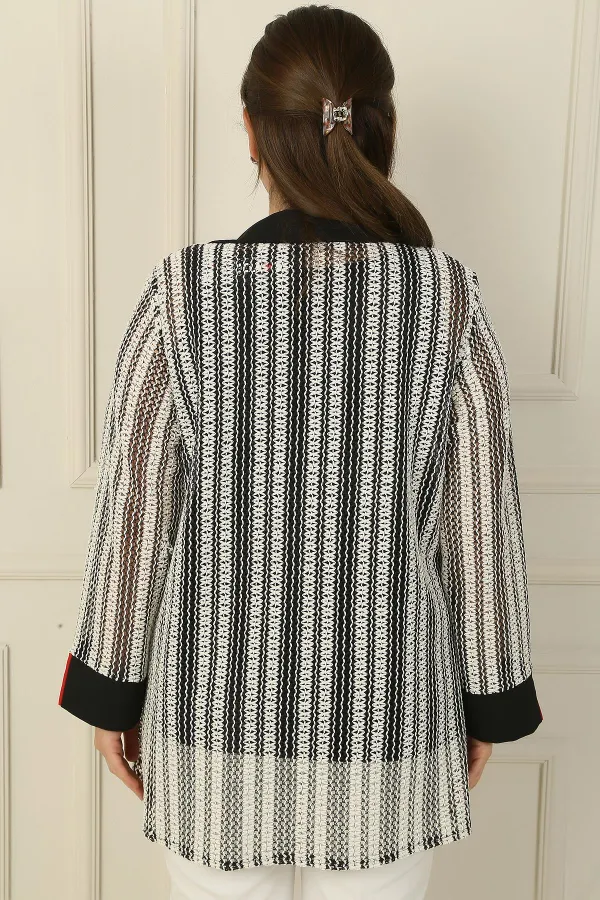 Tek Cepli Biyeli File Ceket Bluz Büyük Beden 2'li Takım