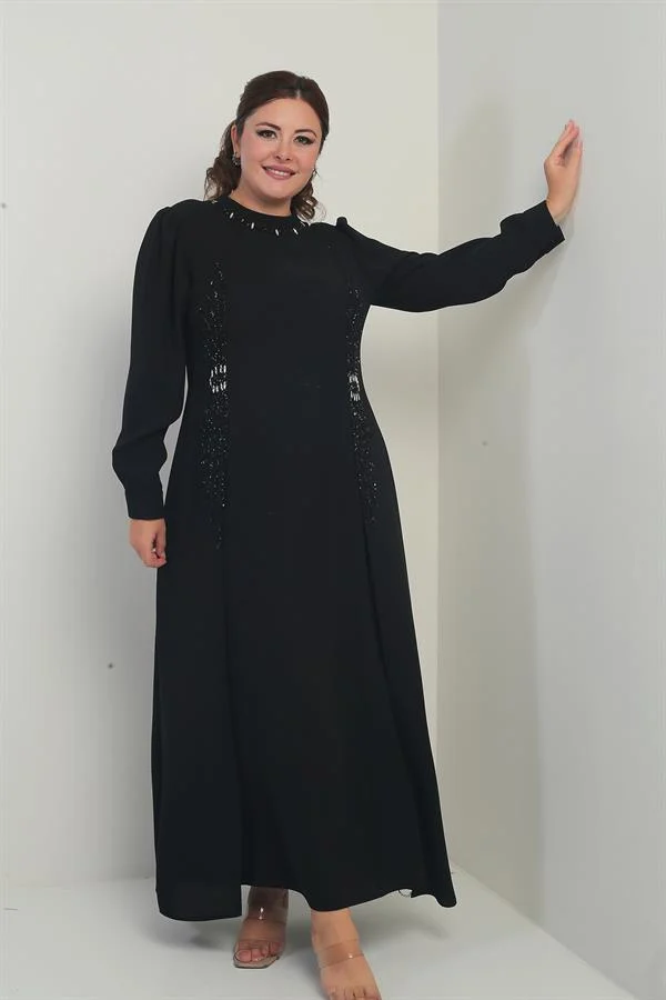 Robe longue grande taille pour femme avec imprimé de pierres et de perles