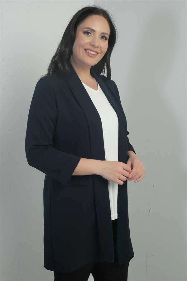 Shawl Collar Fake Pocket Lycra Max Long Jacket