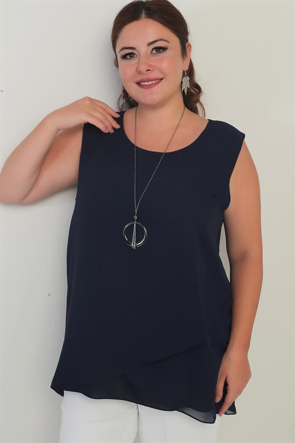 Kadın Üstü Şifon Kolsuz Büyük Beden Bluz