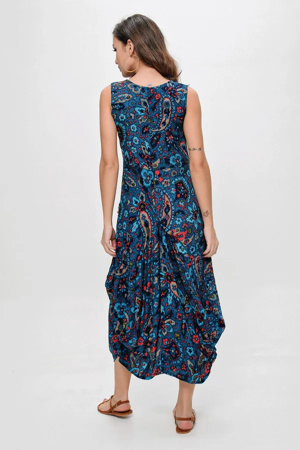 Ethnic Pattern Asymmetric Viscose Dress