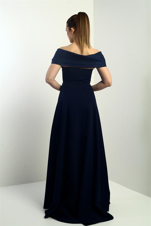 Straplez Kloş Telalı Astarlı Uzun Krep Abiye Elbise