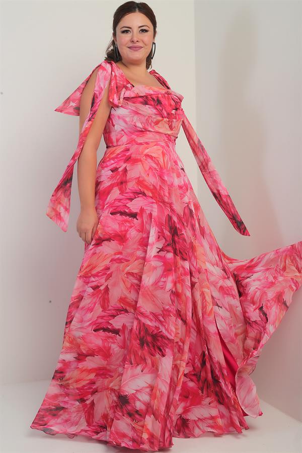 Robe longue en crêpe mousseline à motif de feuilles, grande taille, col en V, épaules dénudées, bretelles nouées, doublée