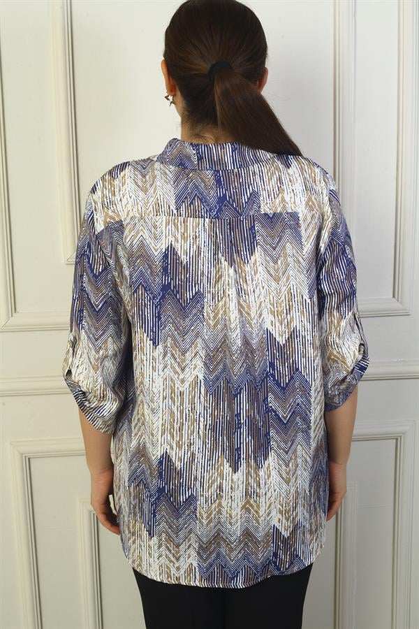 Kadın Kol Katlamalı Zigzag Büyük Beden Gömlek