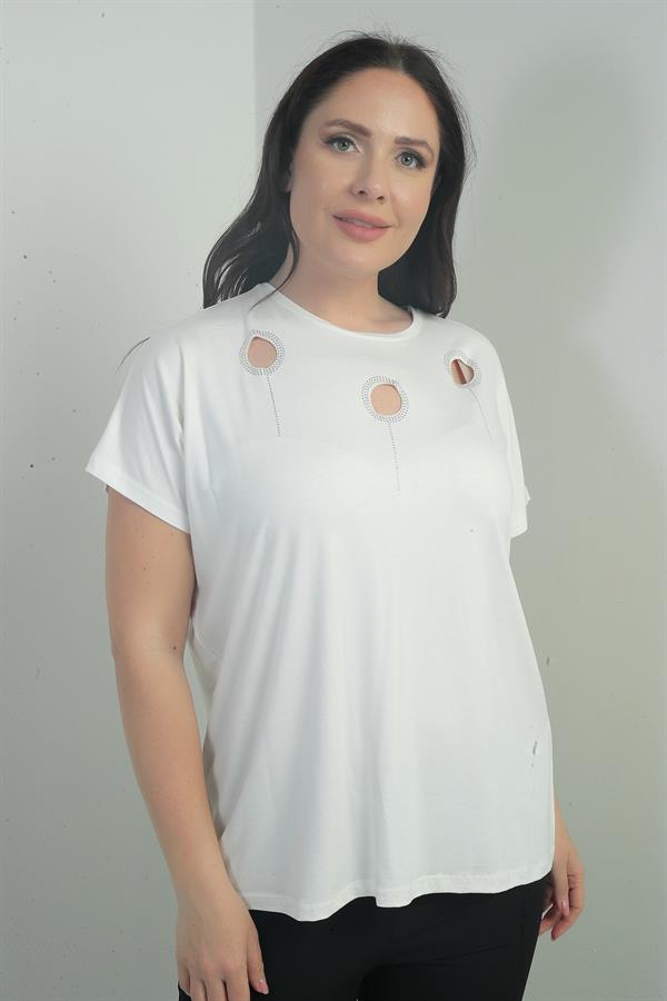 Blouse BB à imprimé pierre sur les épaules, col rond et manches chauve-souris pour femme