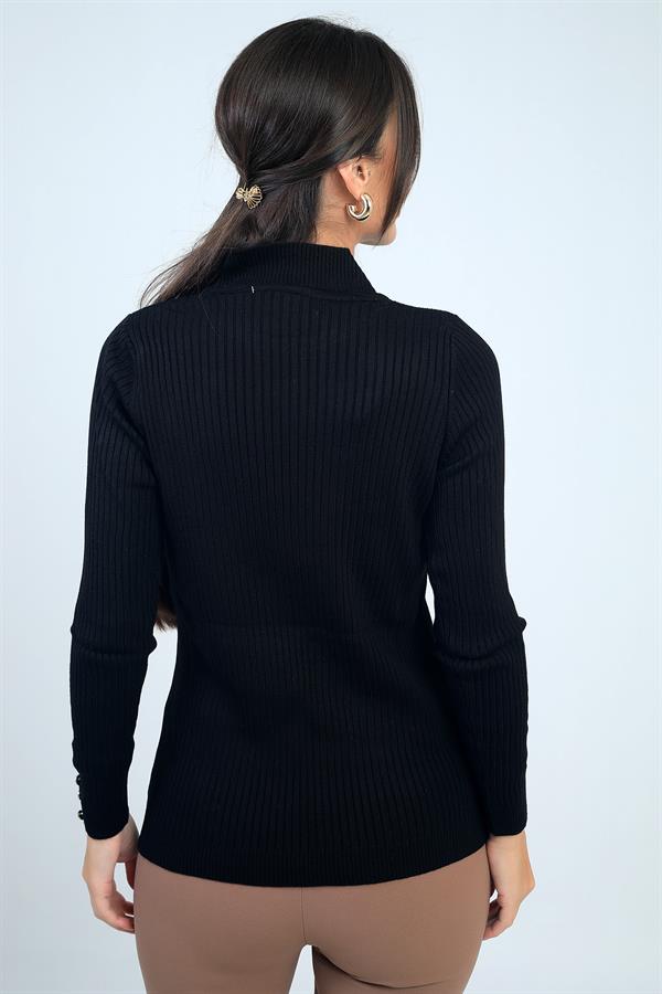 Pull à col roulé pour femme, manches côtelées, boutons décoratifs