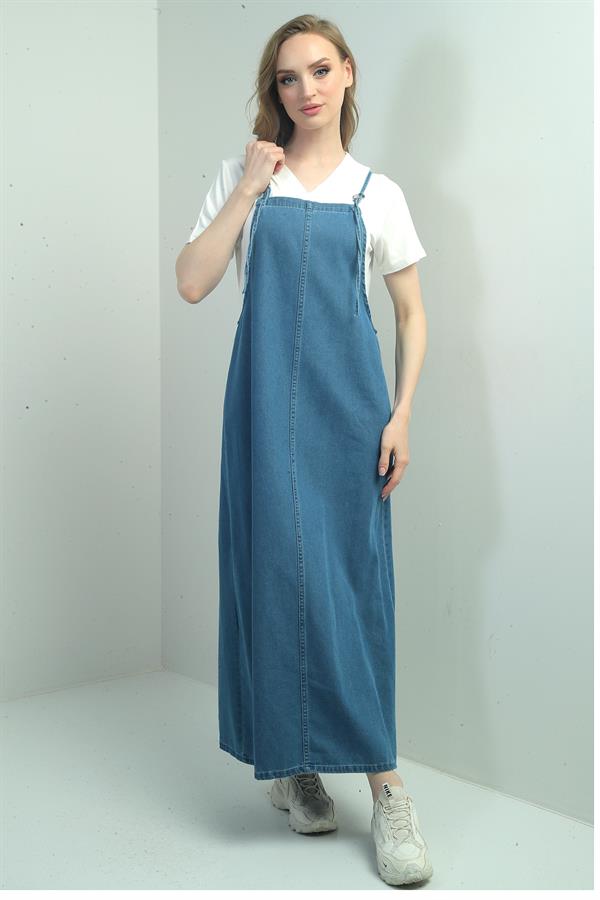 Gilet long en jean à fines bretelles pour femme