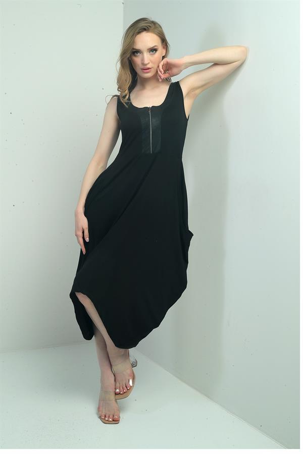 Women's Zip-Up Sleeveless Harem Dress with Pockets