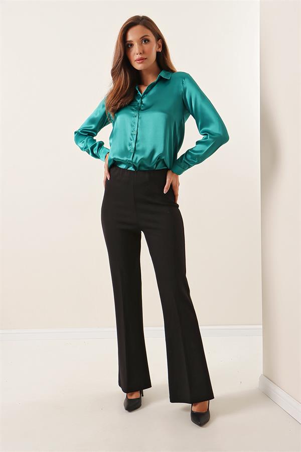 Yüksek Bel Full Likra Çelik İnterlop İspanyol Paça Pantolon