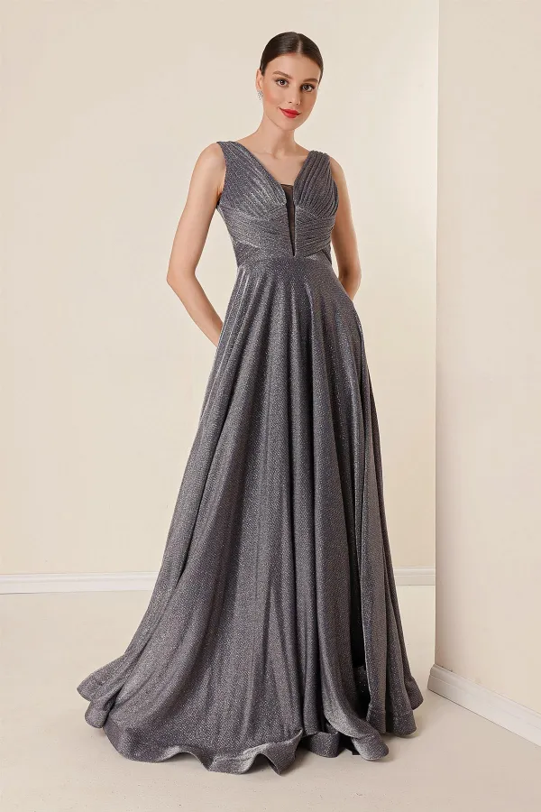 Thick Straps Lined Mini Plaid Wide Body Glittery Long Dress