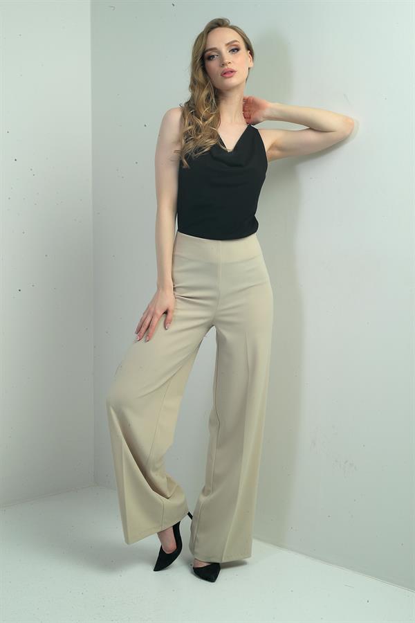 Pantalon palazzo taille haute en crêpe scuba pour femme