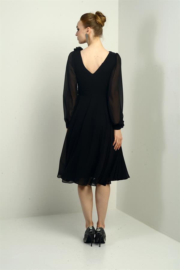 Robe midi en mousseline doublée à manches longues et détails floraux pour femme