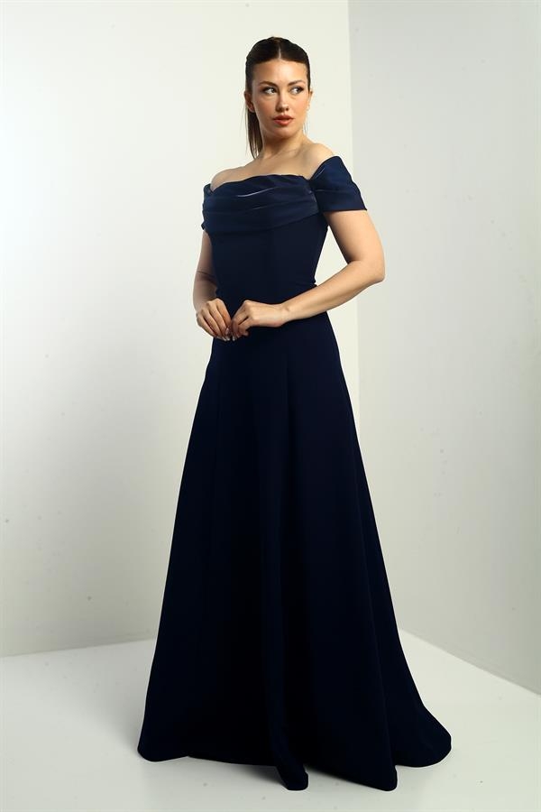 Straplez Kloş Telalı Astarlı Uzun Krep Abiye Elbise