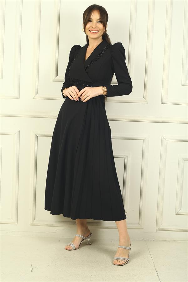 Robe longue ample à col cache-cœur et détails perlés pour femme