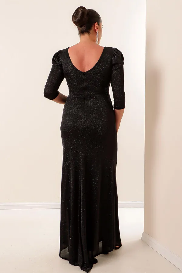 Robe grande taille à volants, doublée et pailletée