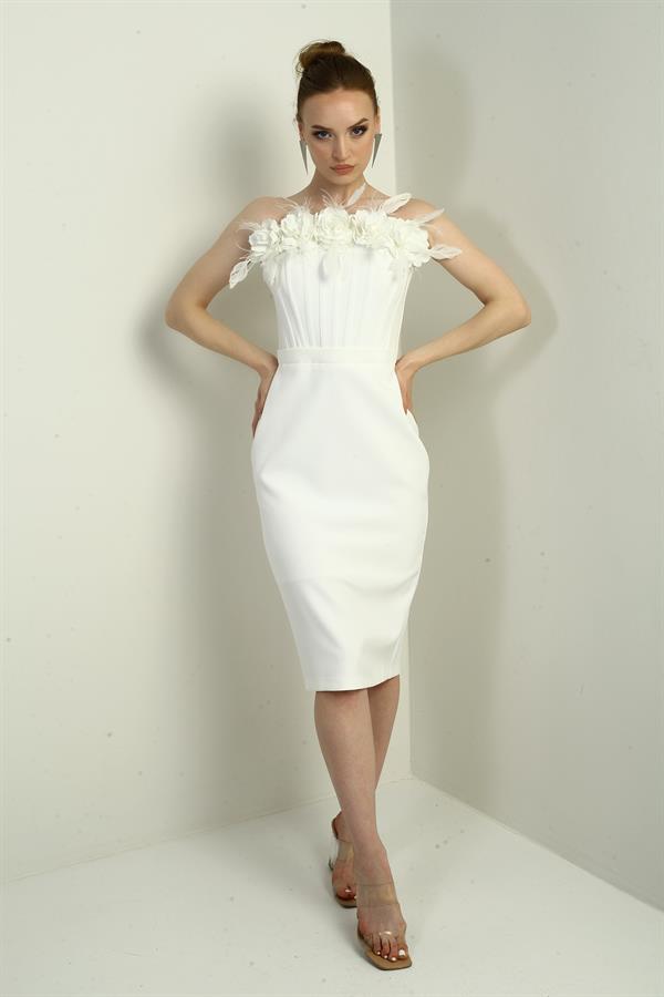 Women's 3D Floral Detail Underwired Corset Midi Dress