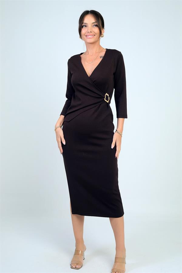 Robe midi portefeuille pour femme avec boucle et fente