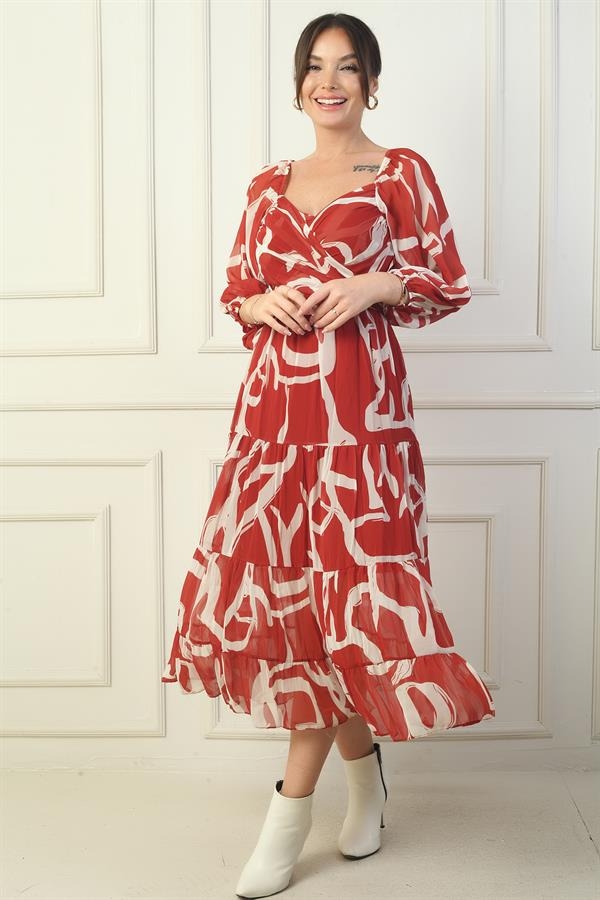 Robe portefeuille en mousseline à encolure Madonna, doublée, à nœuds croisés et motif abstrait